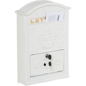 Relaxdays - Antieke Wandbrievenbus - Wit-Goud - A4 - Met Slot en 2 Sleutels