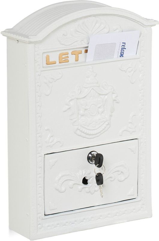Relaxdays - Antieke Wandbrievenbus - Wit-Goud - A4 - Met Slot en 2 Sleutels