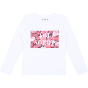 Witte blouse met lange mouwen, rode rozen