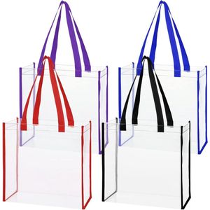 Set van 4 transparante tassen, transparante draagtas, grote, transparante schoudertas, draagtas, voor kamperen, sport, sportschool, heren, dames, veelkleurig