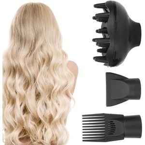 3 Piece Hair Dryer Diffuser Nozzle Set Increase Air Volume, Save Drying Time Evenly Spread Heat, Heat Resistant ABS, Easy To Handle Curly Hair For