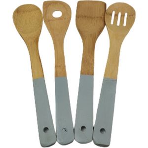 Keukengerei set BRODIE - Lichtbruin / Grijs - Hout - l 30 cm - 4 stuks - Koken - Keuken - Pollepel / Spatel / Saladelepel / Opscheplepel