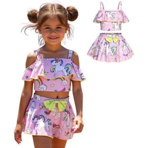 Joya Kids® Unicorn Bikini Roze Meisjes | Eenhoorn Bikini Set met Rokje | Unicorn Zwempak set | Maat 100