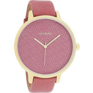 OOZOO Timepieces - Goudkleurige horloge met roze leren band - C10405