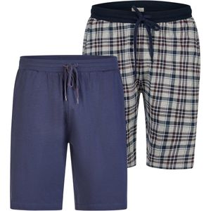 Phil & Co - Korte Pyjamabroek - Blauw Geruit/Effen - 2-Pack