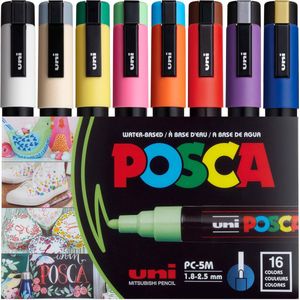 Posca verfstift PC-5M, set van 16 stuks in verschillende kleuren