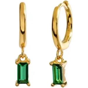Oorbellen- oorringen - goud - s925 - groene zirkonia - lichtgewicht - makkelijk in en uit doen - cadeau tip - vrouwen