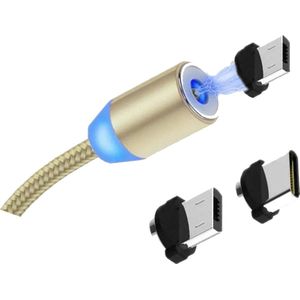 3 in 1 Magnetische Oplaadkabel - 3 Aansluitingen Inclusief Kabel - 1 Meter Kabel 3.0 A USB naar Lightning - Micro-USB - Type-C Magnetische Oplaadkabel - Goud