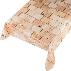 Buiten tafelkleed/tafelzeil naturel houten blokken print 140 x 175 cm rechthoekig - Tuintafelkleed tafeldecoratie - Tafelkleden/tafelzeilen