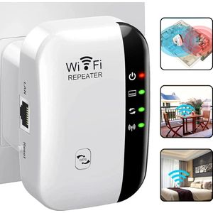 WiFi Repeater 300Mbps – Draadloze Signaalversterker met WPS & AP/WISP Modus – Universele Netwerkversterker voor Thuis – EU/US Plug – Slaapkamer & Dode Hoek Dekking