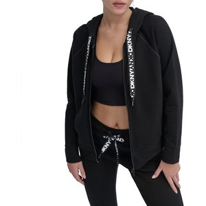 Dkny Two Tone Logo Drawcord Sweatshirt Met Rits Zwart XS Vrouw