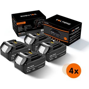 Voltière 4x Vervangende 5 ah Accu Geschikt voor 18v Makita Apparatuur - 5000 mAh Batterij met LED identificatie - BL1850B