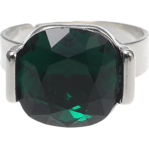 Behave® Zilverkleurige Verstelbare Ring – Groene Vierkante Steen – Nikkelvrij – Inclusief Geschenkzakje