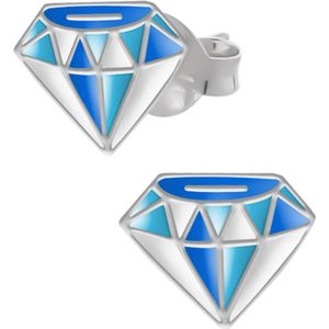 Oorbellen meisjes zilver | Zilveren oorstekers, blauwwitte diamant