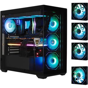 Hoge Luchtstroom Gaming PC Behuizing - Panoramisch Tempered Glass - Reverse Moederbord Compatibel - ARGB Fans - 360mm AIO/GPU Ondersteuning