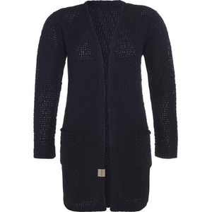 Knit Factory Luna Gebreid Vest Navy - Gebreide dames cardigan - Middellang vest reikend tot boven de knie - Donkerblauw damesvest gemaakt uit 30% wol en 70% acryl - 40/42 - Met steekzakken
