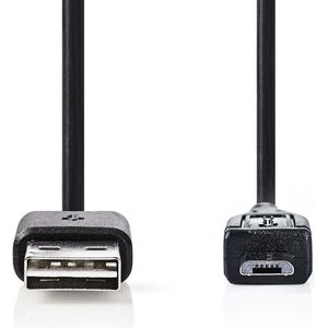 Nedis USB Micro-B Adapter - USB 2.0 - USB Micro-B Male - USB-A Female - 480 Mbps - 0.20 m - Rond - Vernikkeld - PVC - Zwart - Polybag