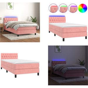 vidaXL Boxspring met matras en LED fluweel roze 90x200 cm - Boxspring - Boxsprings - Bed - Slaapmeubel