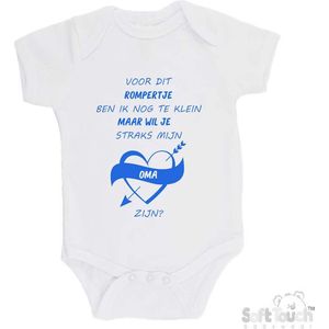 100% katoenen Romper Zwangerschap Aankondiging 2.0 ""Voor dit rompertje ben ik nog te klein maar wil je straks mijn oma zijn"" Unisex Katoen Wit/blauw Maat 62/68