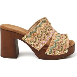 Lazamani Elena Raffia Dames Clogs Multi Maat 42