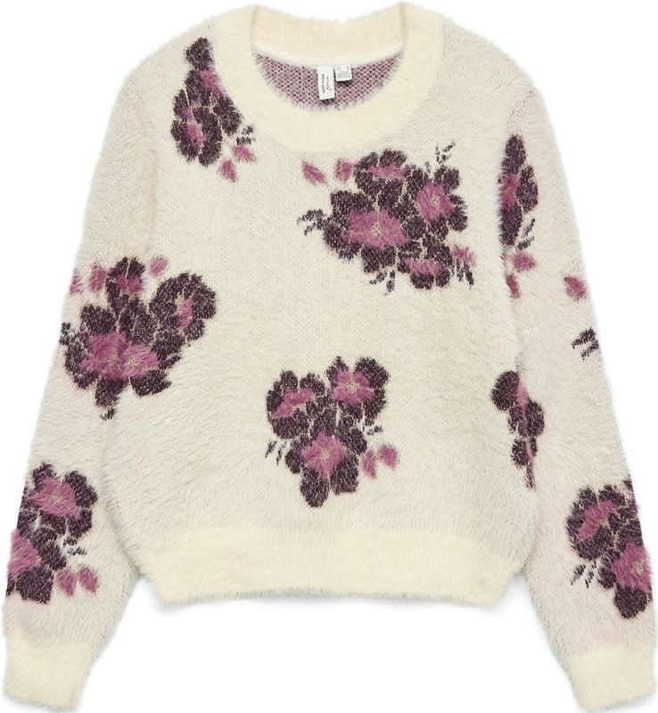 Vero Moda - Vmpoilu Flower Ls O-neck Pullover - Gebreide Trui - Birch/w.flower