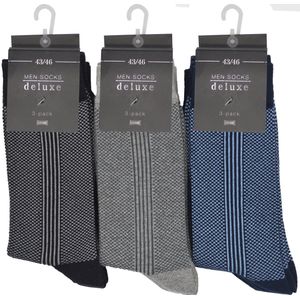 Heren sokken - 12 paar - naadloos - 80% katoen - maat 39/42 - assortiment 6x blauw 3x grijs 3x zwart