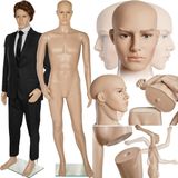 tectake® Etalagepop Heren Model - Demonteerbaar, Draai- en Kantelbaar Hoofd, Glazen Plaat, Beweeglijke Armen