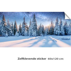 Kerstdorp achtergrond - 60x120 cm - sticker- Winterpanorama kerstdorp achtergrond met sterrenhemel - kerstdecoratie binnen -  winterlandschap - kerstinterieur - modeltreinen