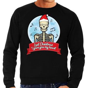 Grote maten foute Kersttrui / sweater - Last Christmas I gave you my heart - skelet - zwart voor heren - kerstkleding / kerst outfit XXXXL