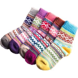 Verpakking van 5 paar - Dikke, warme damessokken voor herfst en winter - Grof gebreide damessokken - Warme sokken