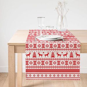 Velvet textiel tafelloper 45x220- Kerst rode rendieren - Christmas - Kerst Decor - tafelkleed - Runner