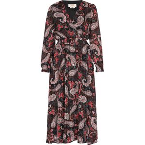 usha - FESTIVAL - Jurk - Bruin/Rood/Zwart/Wit - 7/8 Lengte - V-hals - Paisley Motief