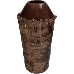 Oneiro’s Luxe Vaas Bark Fine Earthenware Brown ø 19x19x37cm – binnen – buiten – luxe – accessoires – tuin – decoratie – bloemen – voor binnen – keramiek