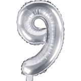 Folieballon Cijfer 9 (35 cm) - Zilver