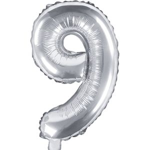 Folieballon Cijfer 9 (35 cm) - Zilver