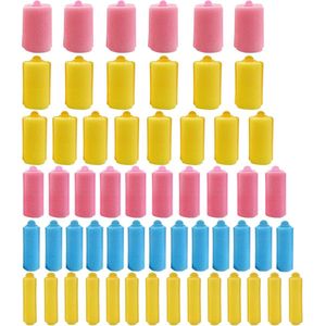 56 stuks 6 maten schuimspons haarrollers - mini schuim haarstylingkrulspelden - flexibele sponskrulspelden met opbergtas - zachte slapende haarkrulspelden voor volwassenen en kinderen - roze geel blauw