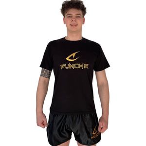 PunchR™ Logo's Sportswear T-Shirt Katoen Zwart Goud - M