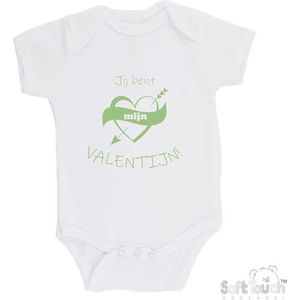 100% katoenen Romper ""Jij bent mijn valentijn!"" Unisex Katoen Wit/sage green (saliegroen) 62/68