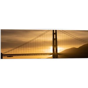 PVC Schuimplaat- Zonsondergang achter Hangbrug Golden Gate Bridge - 90x30 cm Foto op PVC Schuimplaat