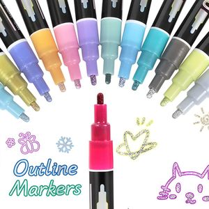 Glitterstiften Outline Markers - 12 Stuks Kleuren - Superkronkel Stiften - Magische Glitterpennen - Metallic Toverstiften - Kinderen & Volwassenen