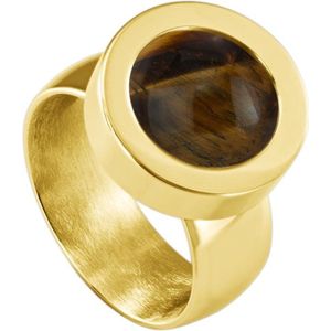 Quiges RVS Schroefsysteem Ring Goudkleurig Glans 18mm met Verwisselbare Tijgersoog Bruin 12mm Mini Munt