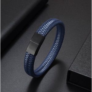 TVR-Wares® | Leren armband gevlochten | Blauw | Schuifsluiting | Maat L | 21cm