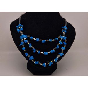 Ketting Natuursteen ""Hematiet"" - Met Blauwe Groffe Natuursteen en Kleine vierkantjes ""Hematiet"" - 45 cm - Mooie natuurstenen ketting voor dames - Cadeau-idee voor Moederdag en verjaardagen