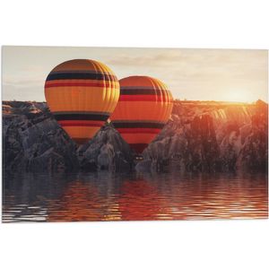 Vlag - Luchtballonnen Zwevend langs Rotsen boven het Wateroppervlak - 60x40 cm Foto op Polyester Vlag