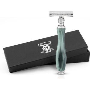 Haryali London Classic Double Edge (DE) veiligheidsscheermes verchroomd met gesloten kam voor heren en dames, Inclusief 5 Mesjes (Zeegroen)