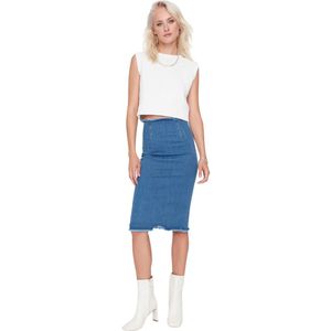 Trendyol Blauwe Denimrok Met Hoge Taille En Kwastjes Twoss19Wl0010