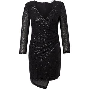 MIAMODA MIAMODA - Dames - Jurk wikkellook glitter lange pofmouw - Zwart - Maat 44