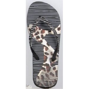 Teenslippers met Luipaard print, goud/zwart/zilver, maat 38