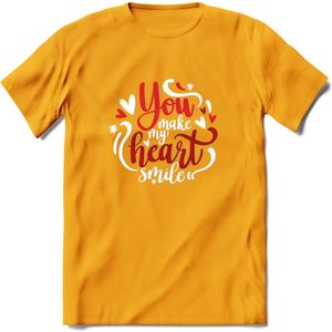 You Make My Heart Smile - Valentijn T-Shirt | Grappig Valentijnsdag Cadeautje voor Hem en Haar | Dames - Heren - Unisex | Kleding Cadeau | - Geel - XL