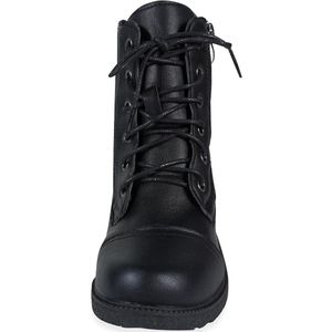 Stijlvolle dameslaarzen met vetersluiting en zijrits - Combat enkellaarzen